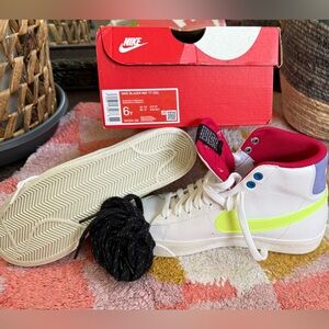 Nike Blazer Mid 77 GS White with Neon Yellow and Red